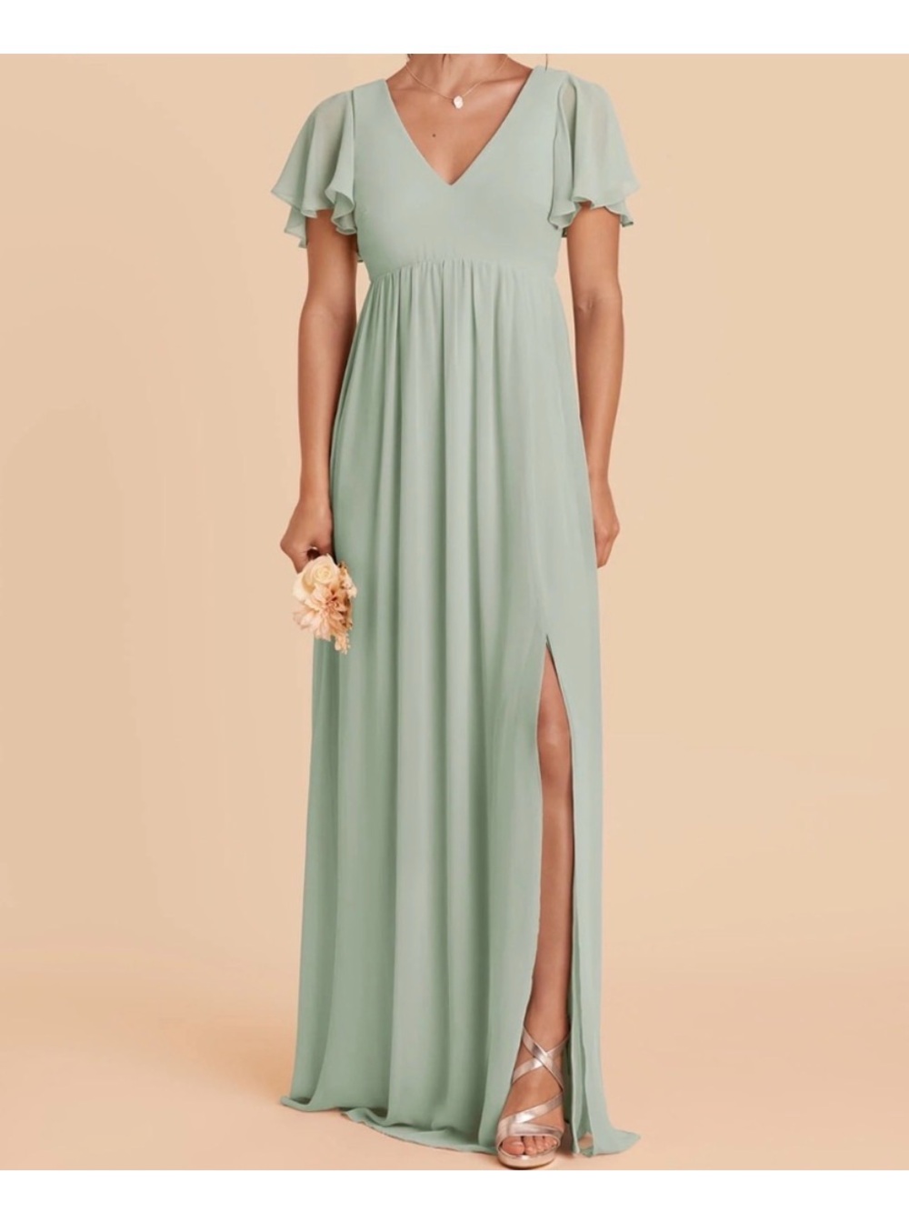 Birdy Grey Sage Green V-Neck Flutter Sleeve Maxi Dress with Slit XL